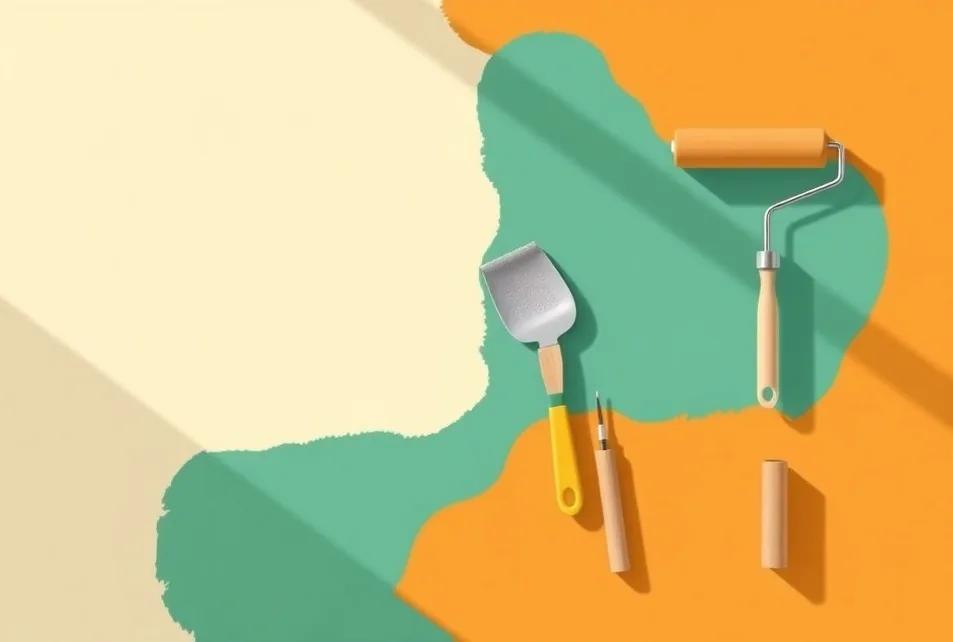 Outils de peinture disposés dans l'ordre des étapes du chantier