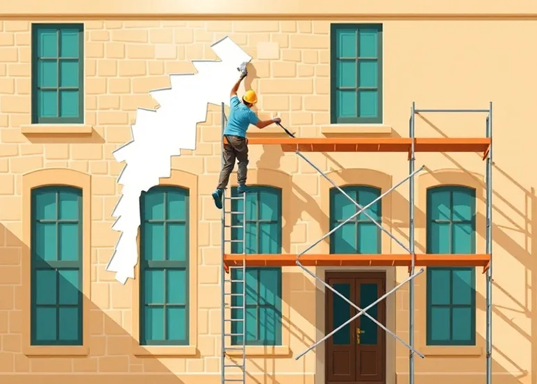 Ravalement de façade en pierre, nettoyage et application d'enduit