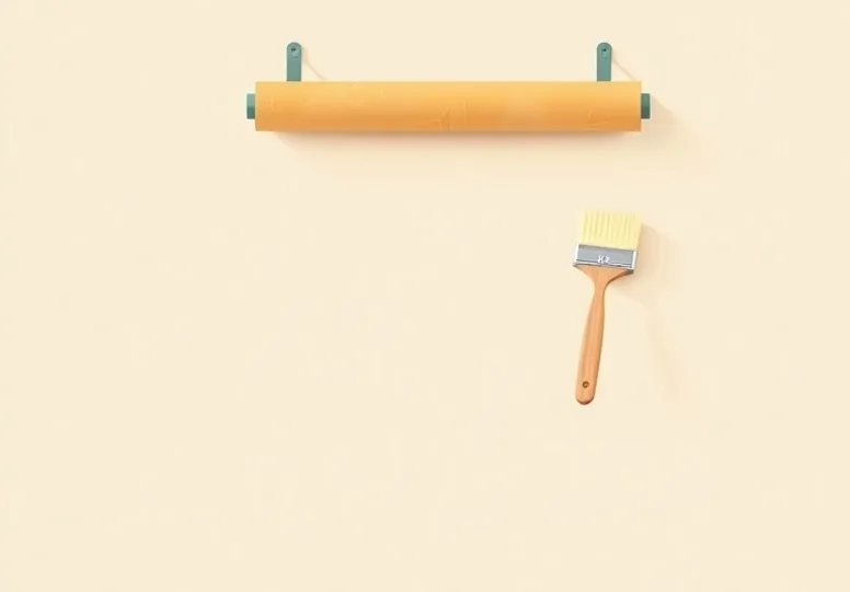 Pose de papier peint, rouleau et brosse à maroufler